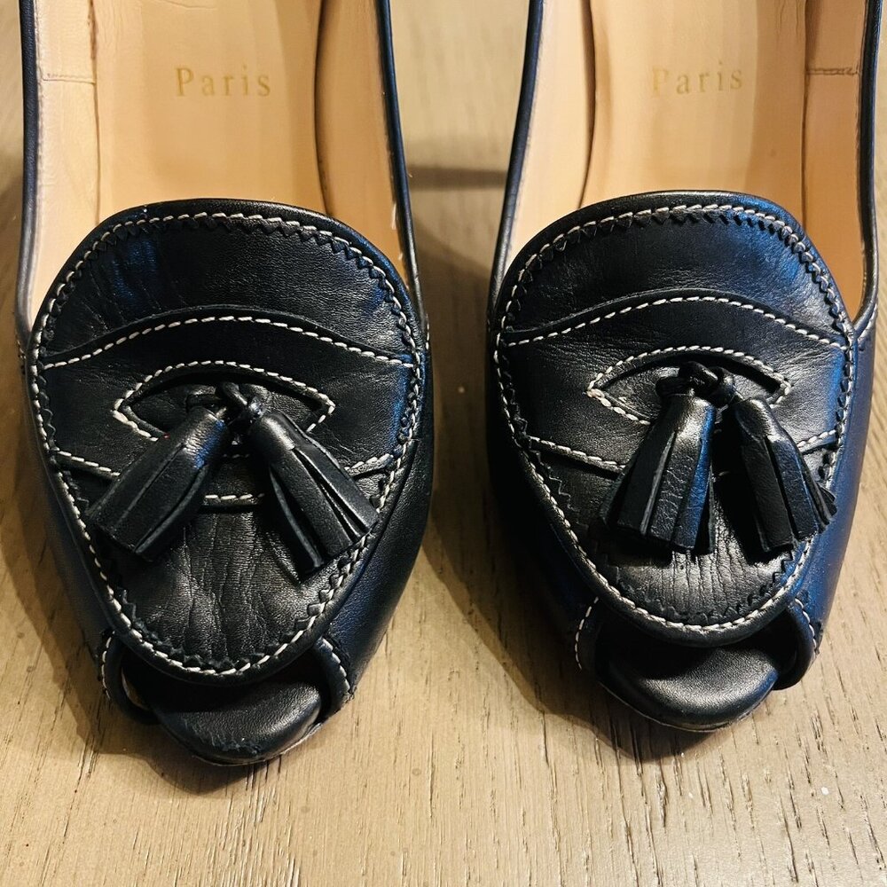 Christian Louboutin Alta Campus Heels Black Size 37.5 Peep Toe Red Bottoms - Picture 8 of 14
